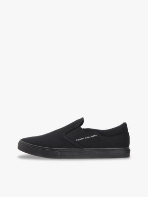 sneakers slip on in tela di cotone nero da uomini tommy hilfiger