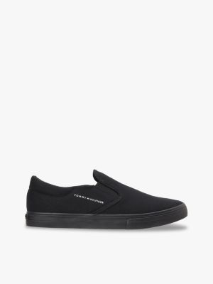 sneakers slip on in tela di cotone black da uomini tommy hilfiger