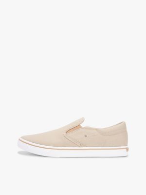 khaki canvas slip-on trainers for men tommy hilfiger