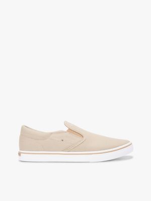 khaki canvas slip-on trainers for men tommy hilfiger