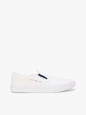 white canvas slip-on trainers for men tommy hilfiger