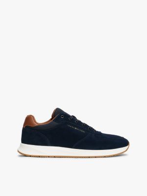blue suede hybrid trainers for men tommy hilfiger