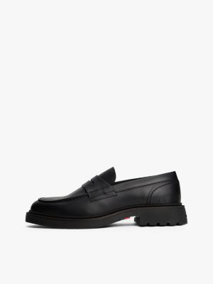 black lightweight leather loafers for men tommy hilfiger