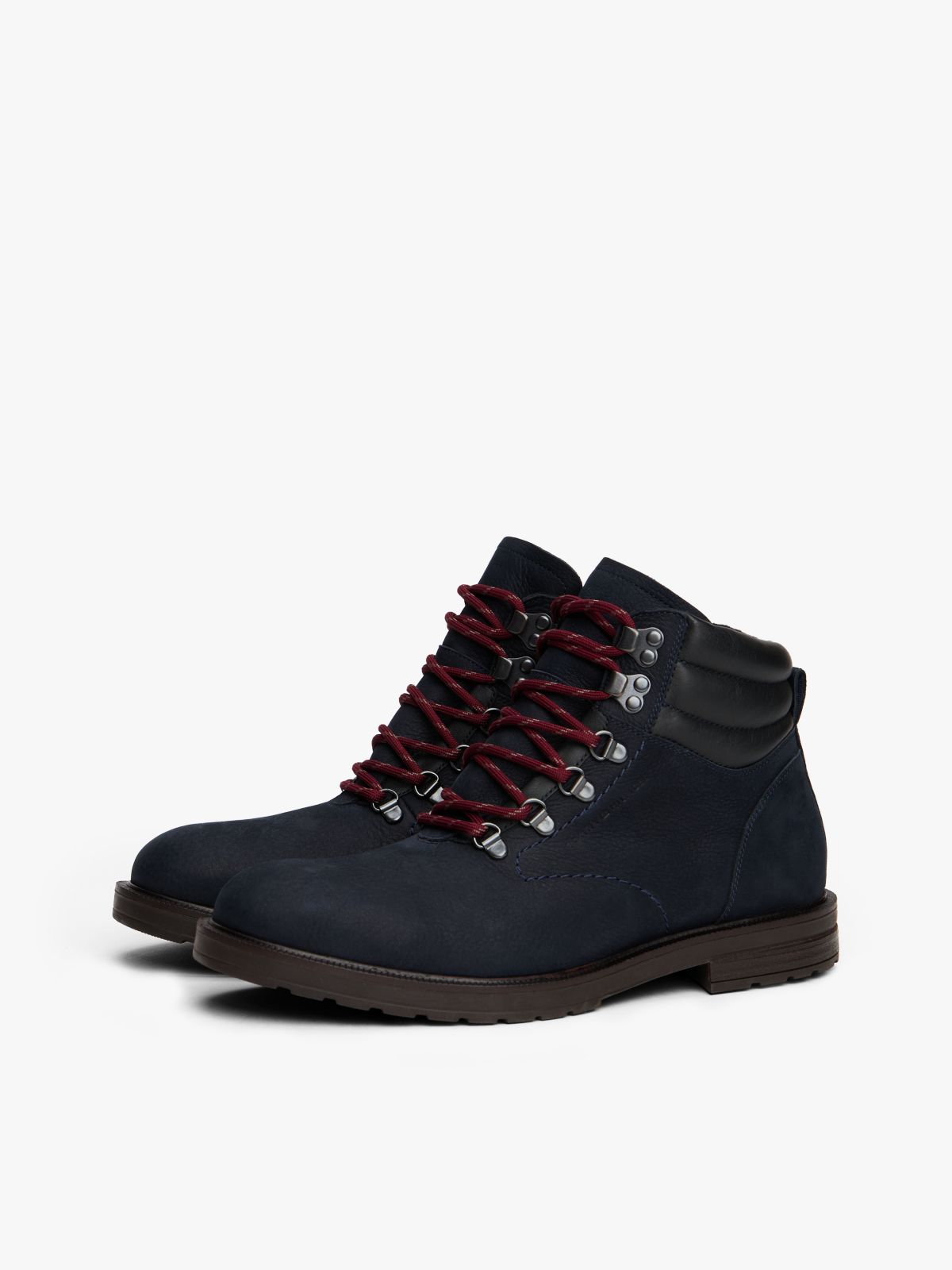 Leather Warm Lined Cleat Ankle Boots — Blue