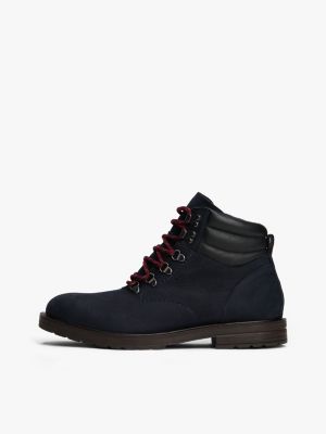 blue leather cleat ankle boots for men tommy hilfiger