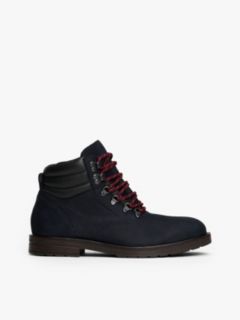 Leather Warm Lined Cleat Ankle Boots — Blue 1