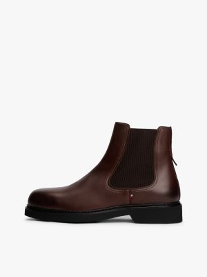 bottes chelsea en cuir légères marron pour hommes tommy hilfiger