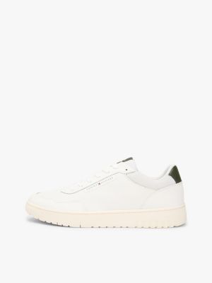 white lightweight basketball trainers with leather for men tommy hilfiger