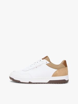 beige basketball-sneaker mit leder für herren - tommy hilfiger