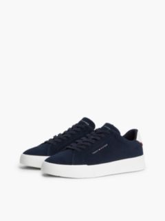 Suede Contrast Heel Court Trainers — Blue 2