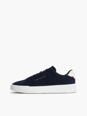 blue suede contrast heel court trainers for men tommy hilfiger