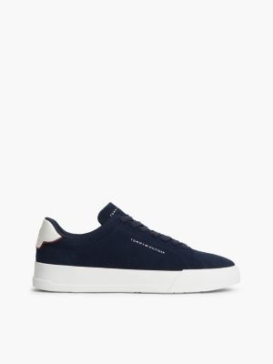 blue suede contrast heel court trainers for men tommy hilfiger