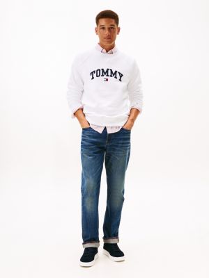 blue debossed logo suede court trainers for men tommy hilfiger