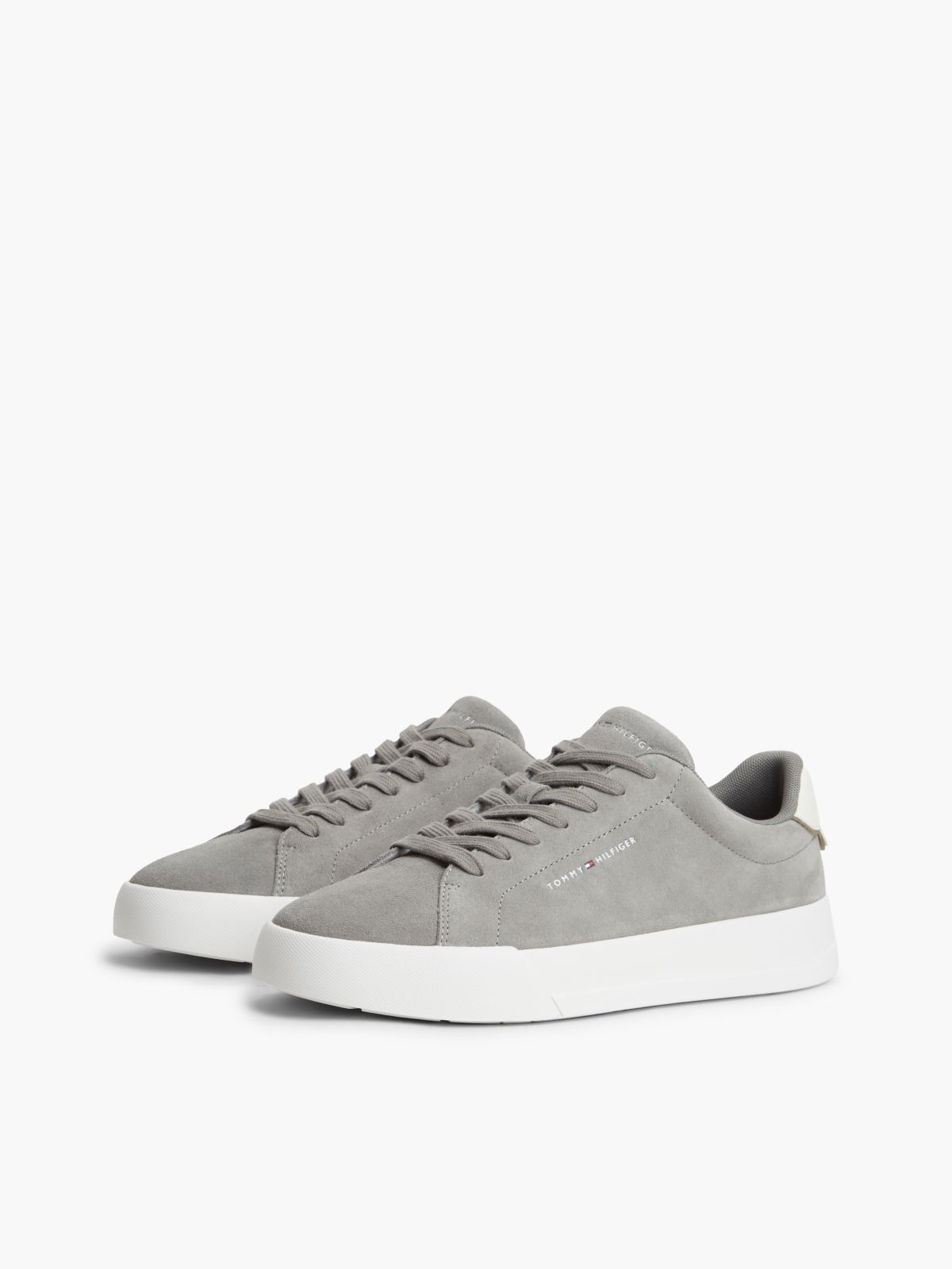 Suede Contrast Heel Court Trainers — Grey