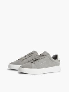 Suede Contrast Heel Court Trainers — Grey 2