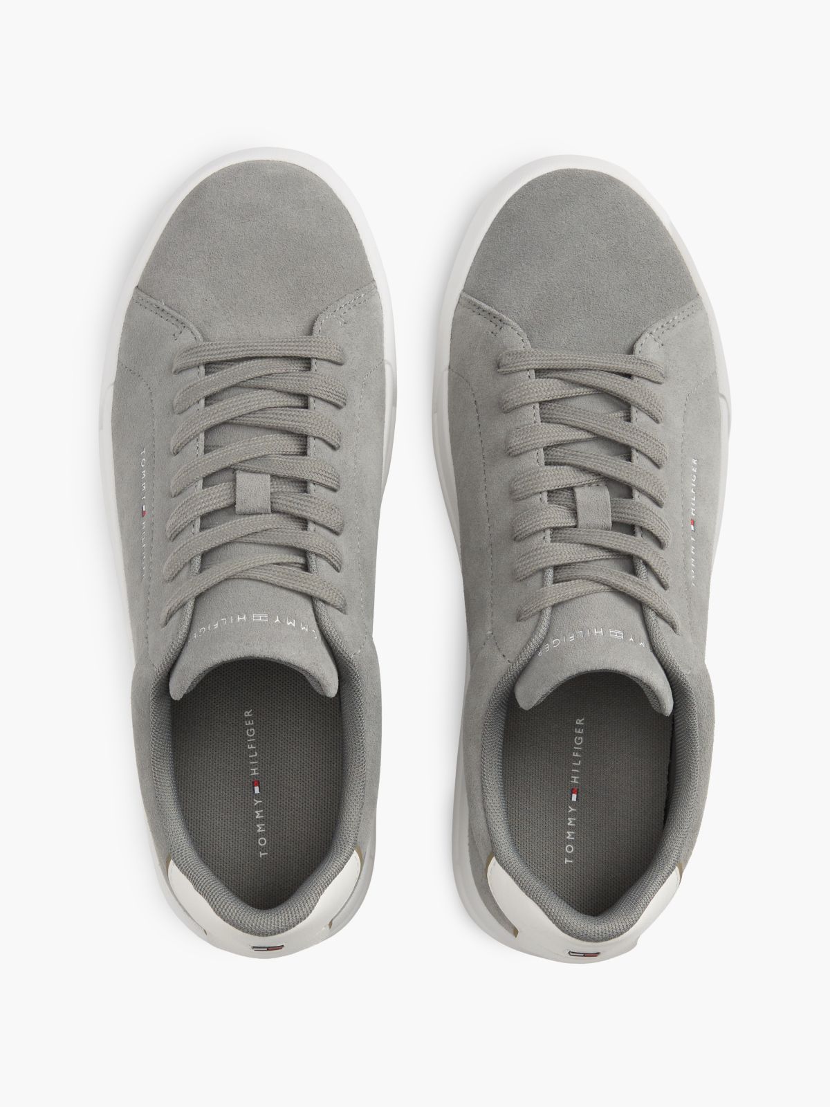 Suede Contrast Heel Court Trainers — Grey