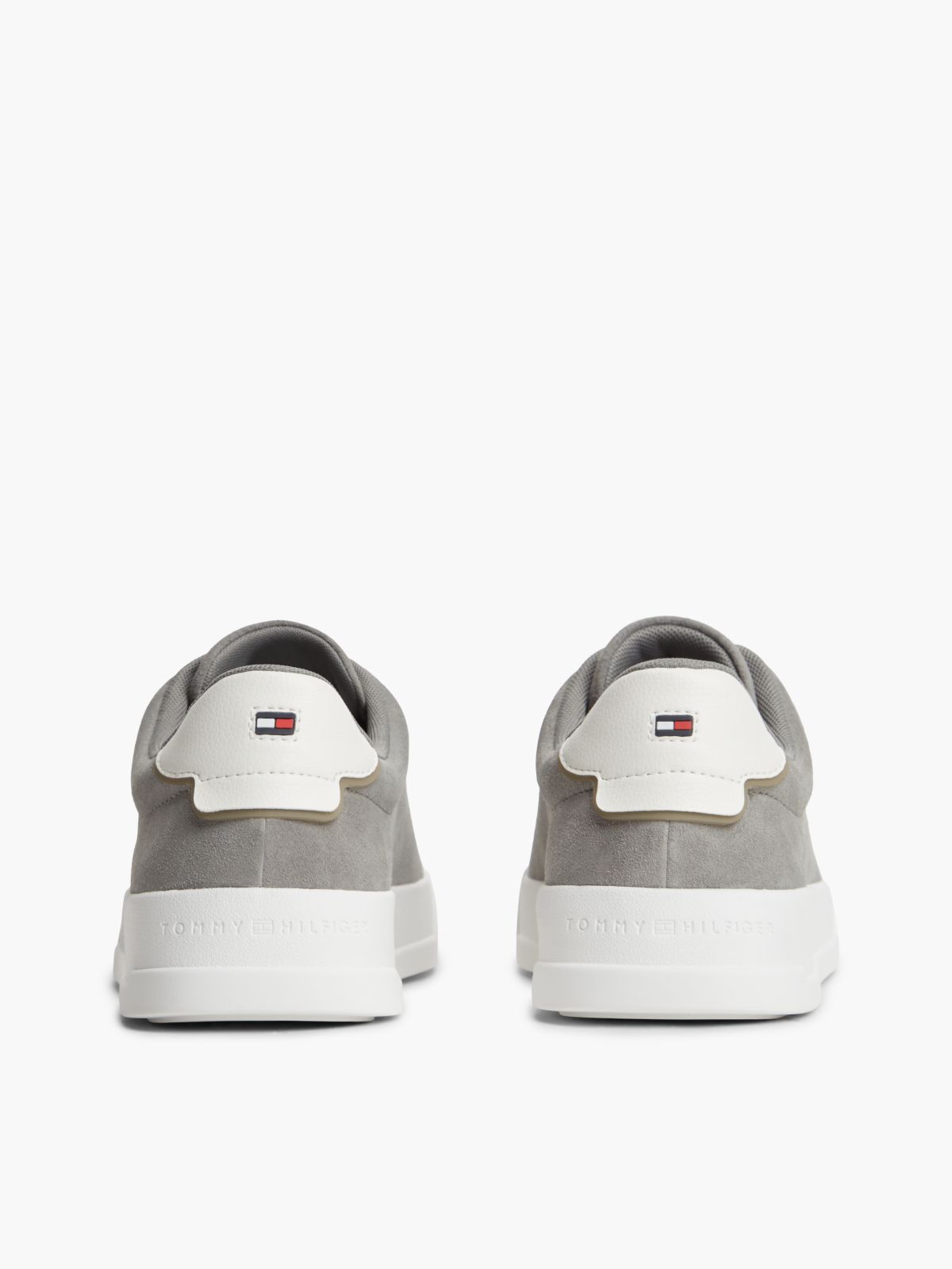 Suede Contrast Heel Court Trainers — Grey