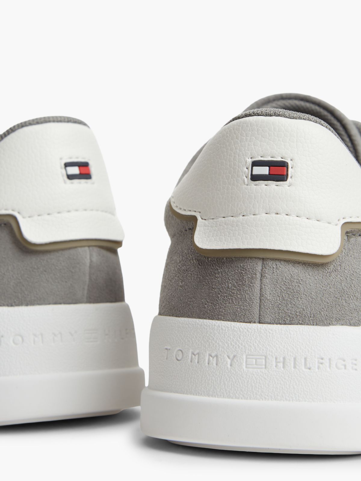 Suede Contrast Heel Court Trainers — Grey