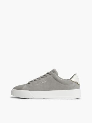 grey suede contrast heel court trainers for men tommy hilfiger