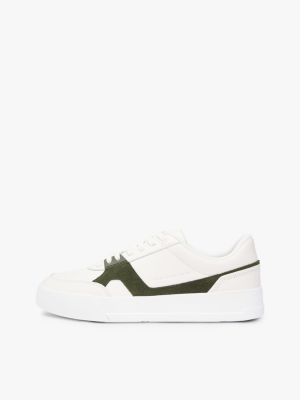 white leather contrast panel court trainers for men tommy hilfiger