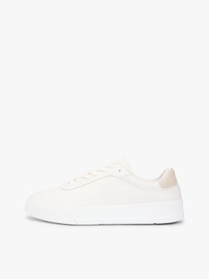 white leather debossed logo court trainers for men tommy hilfiger