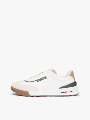 baskets multitextures avec cuir rétro jaune pour hommes tommy hilfiger