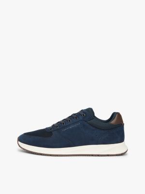 baskets en daim à contrefort contrasté bleu pour hommes tommy hilfiger
