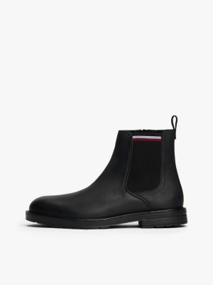 black zip-up cleat chelsea boots for men tommy hilfiger