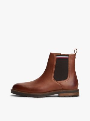 brown zip-up cleat chelsea boots for men tommy hilfiger