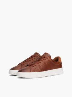 Leather Debossed Court Trainers — Brown 2