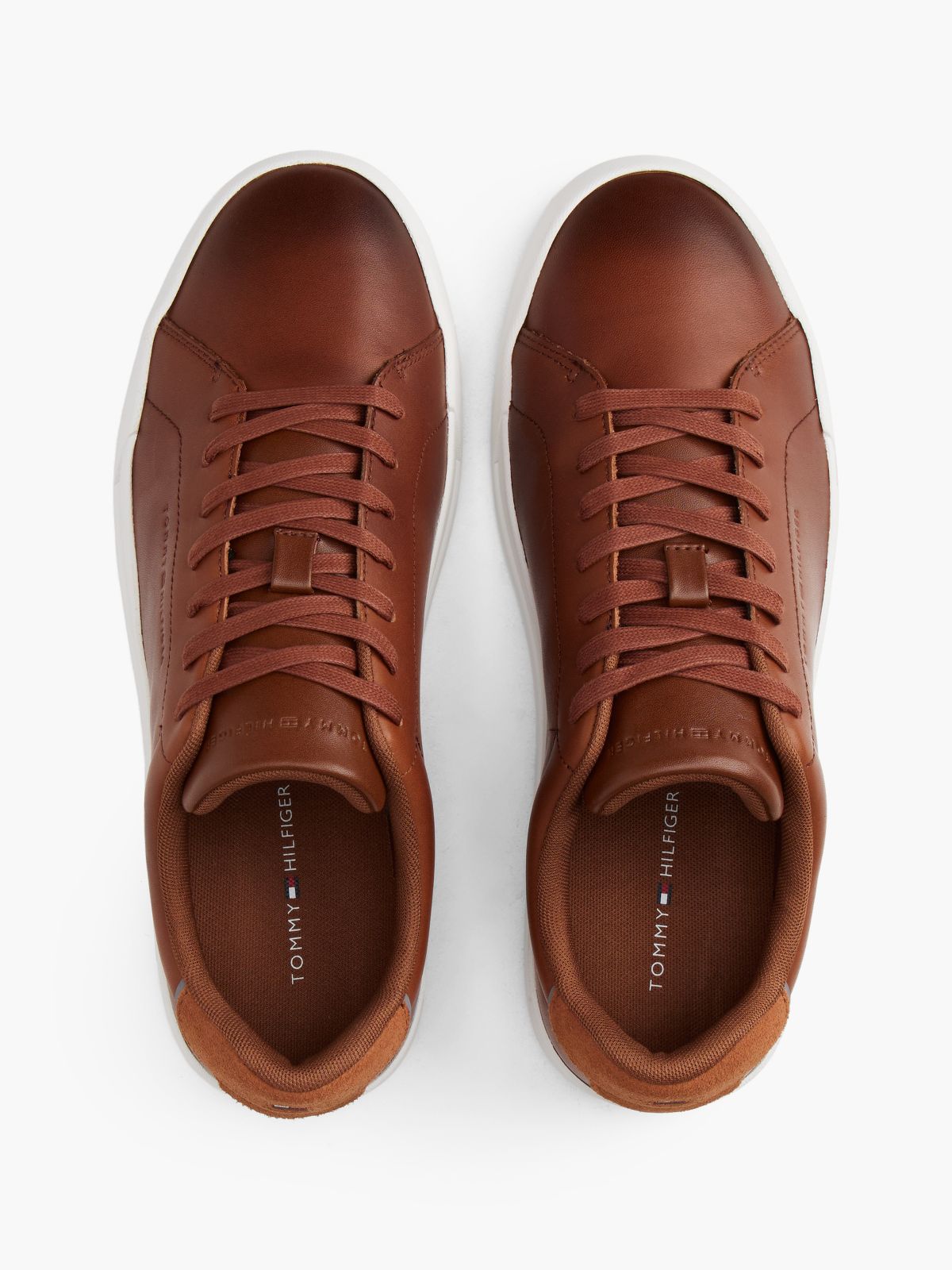 Leather Debossed Court Trainers — Brown