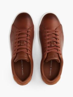 Leather Debossed Court Trainers — Brown 3