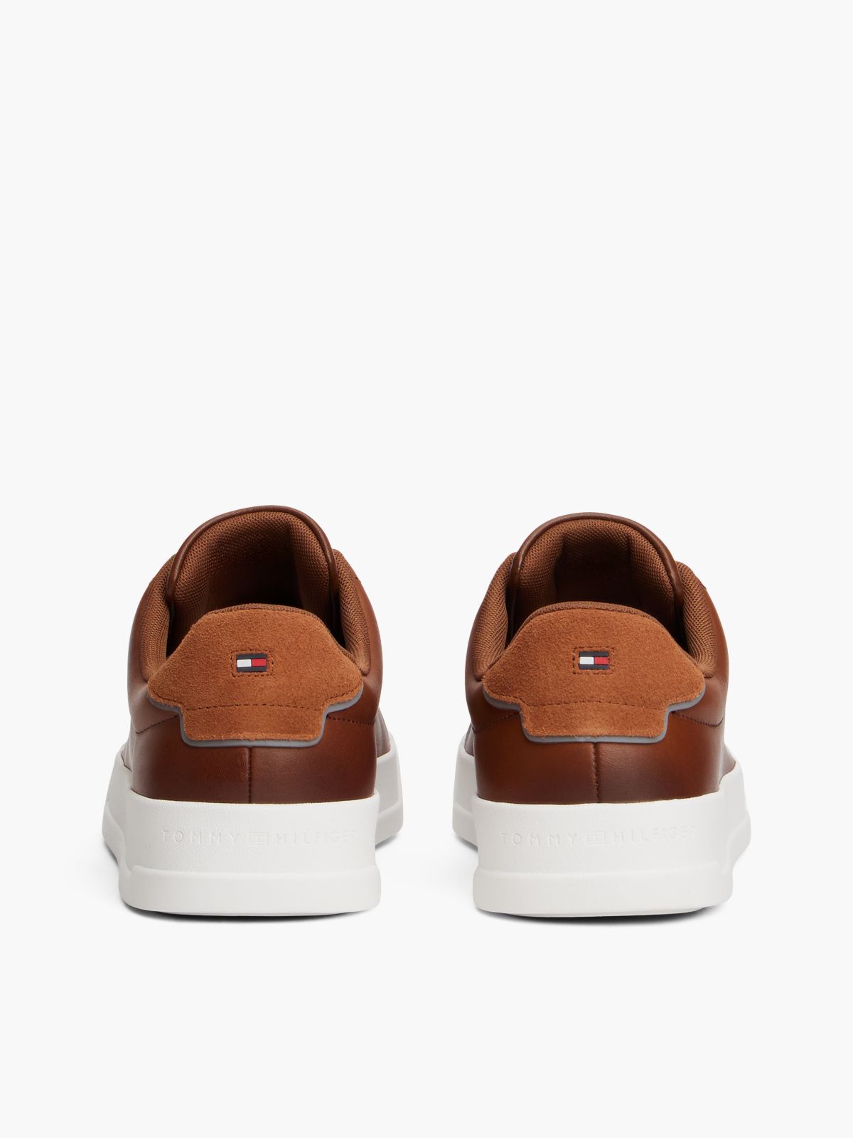 Leather Debossed Court Trainers — Brown