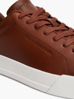 Leather Debossed Court Trainers — Brown 6