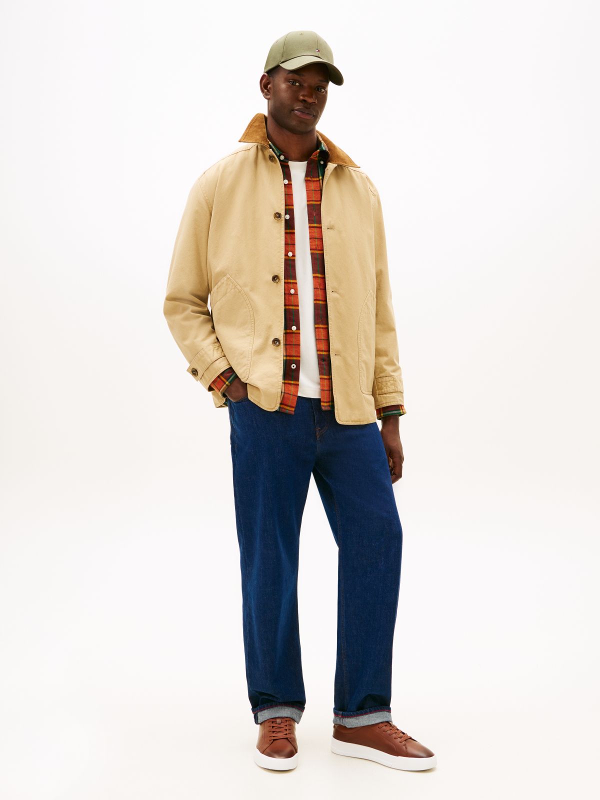 Leather Debossed Court Trainers — Brown