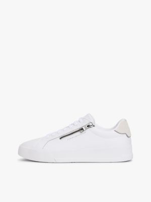 sneakers sportive con pelle e zip bianco da uomini tommy hilfiger