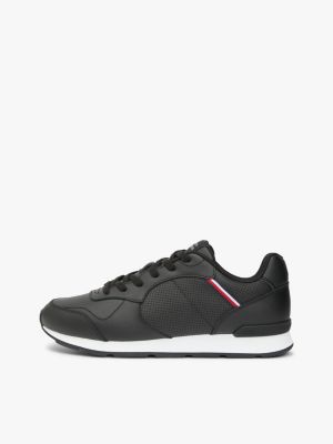 black signature tape trainers with leather for men tommy hilfiger