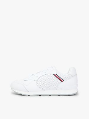 white signature tape trainers with leather for men tommy hilfiger