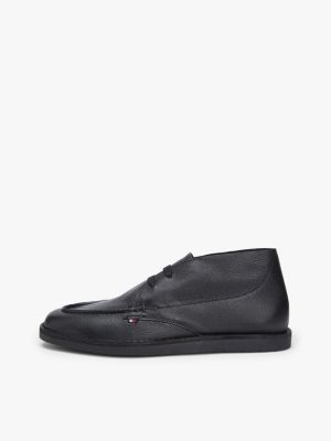 black leather topstitch lace-up chukka boots for men tommy hilfiger