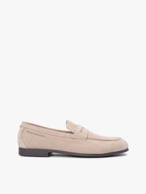beige flexibele suède loafer voor heren - tommy hilfiger