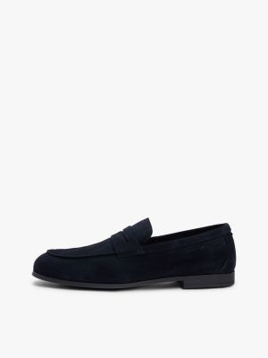 blue suede flexible loafers for men tommy hilfiger