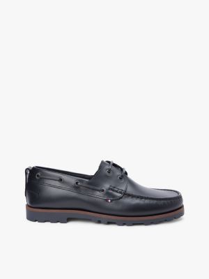 black leather cleat lightweight boat shoes for men tommy hilfiger