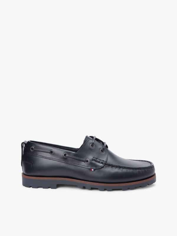 Leather Cleat Lightweight Boat Shoes — Black