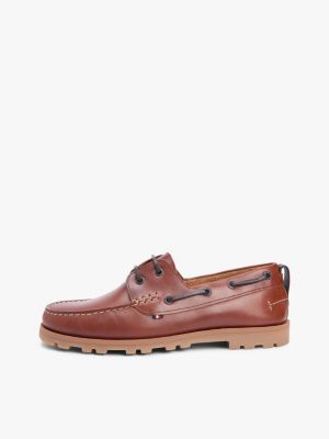 brown leather cleat lightweight boat shoes for men tommy hilfiger