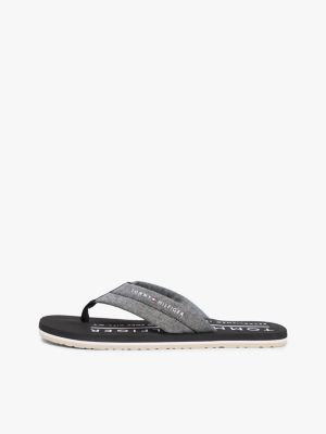 black pure linen chambray jacquard flip-flops for men tommy hilfiger