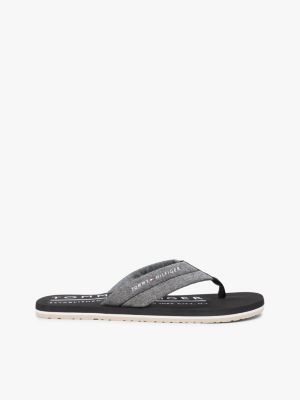 black pure linen chambray jacquard flip-flops for men tommy hilfiger