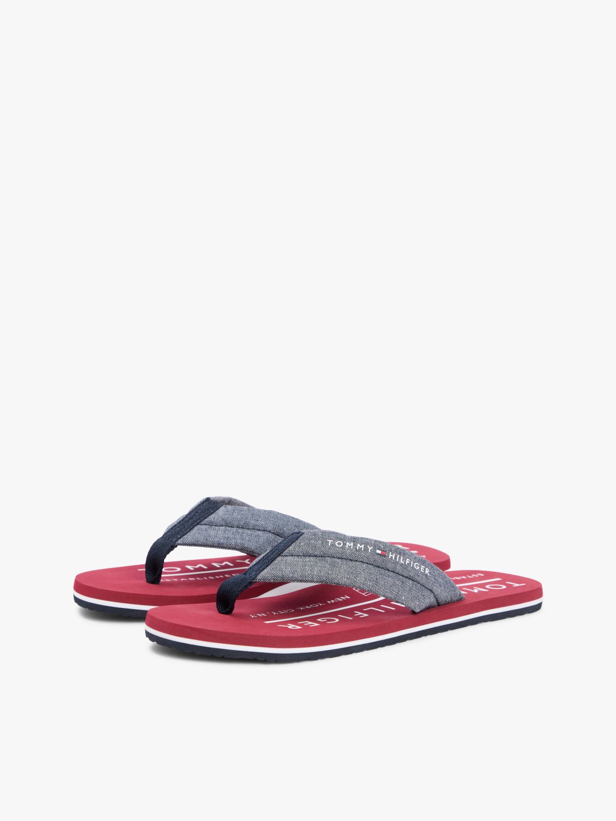 Pure Linen Chambray Jacquard Flip-Flops — Blue
