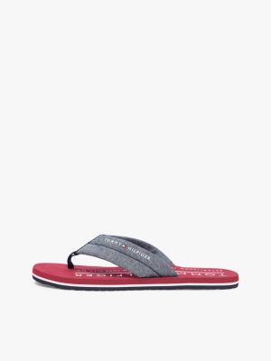 blue pure linen chambray jacquard flip-flops for men tommy hilfiger
