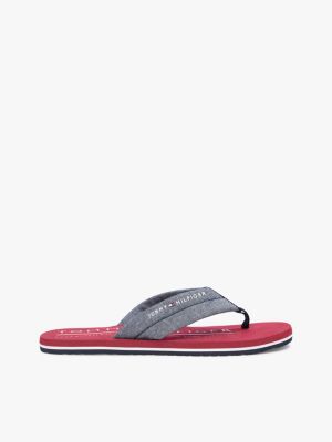 blue pure linen chambray jacquard flip-flops for men tommy hilfiger