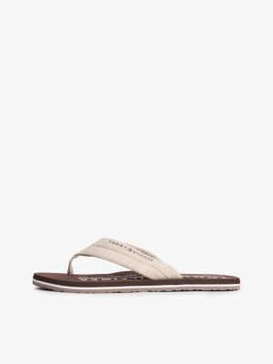 white pure linen chambray jacquard flip-flops for men tommy hilfiger